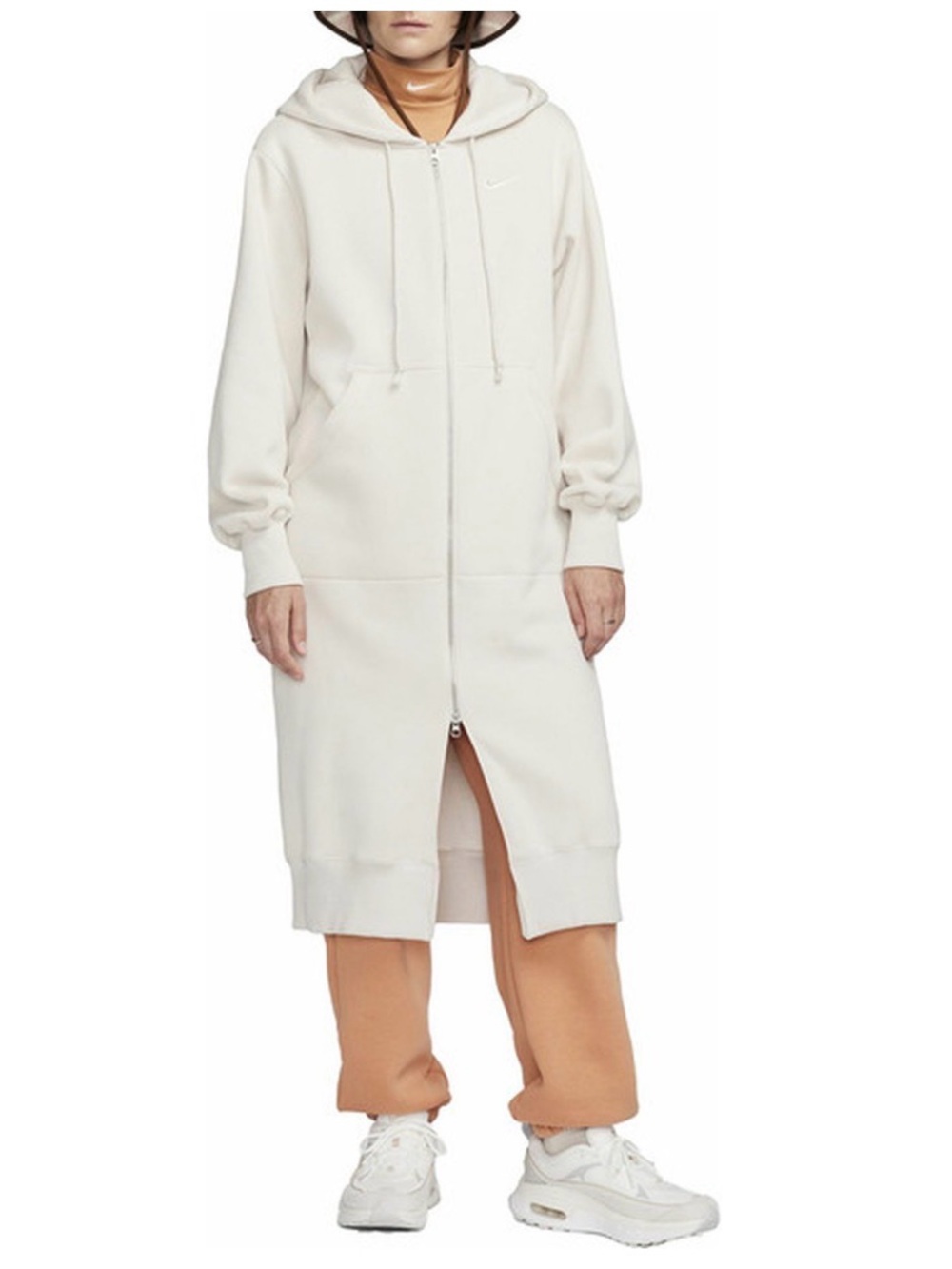 Nike Phoenix Fleece Oversized Long Zip-Up Hoodie Dress, Cream, Size M